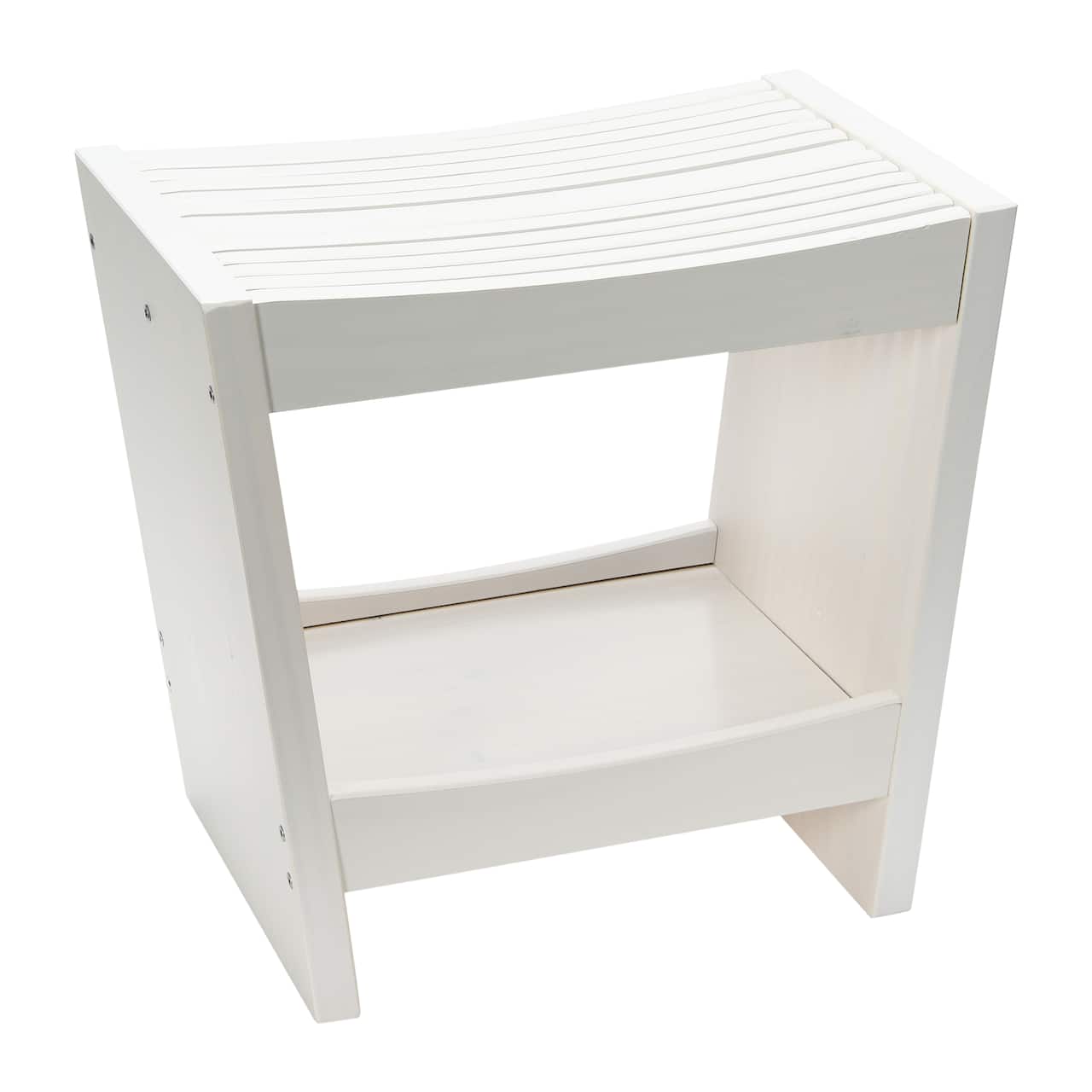 Hello Honey® 18" Modern Slatted Solid Wood Stool With Storage Shelf